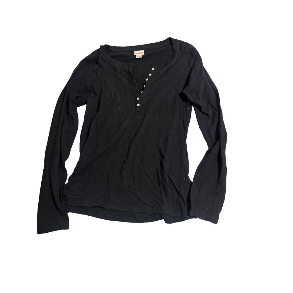 Mossimo Supply Co. Women's L Black Knit V-Neck Long Sleeve Henley Top Button